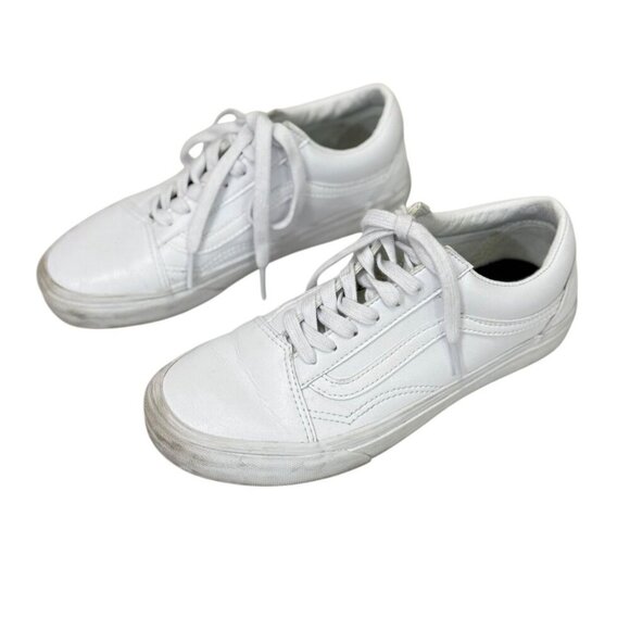 Vans Women's Old Skool Skateboard Shoe Sneaker All White Leather Low Size 6.5 - Picture 10 of 10